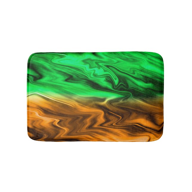 Abstract blurry spotted pattern in orange green bath mat (Front)