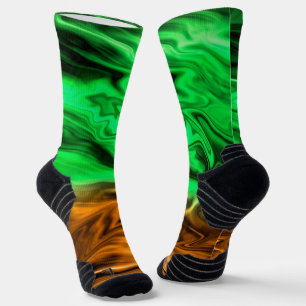 Abstract blurry spotted pattern in orange green  s socks