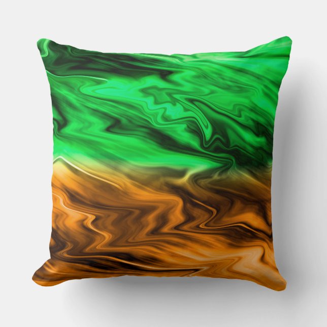 Abstract blurry spotted pattern in orange green throw pillow (Front)