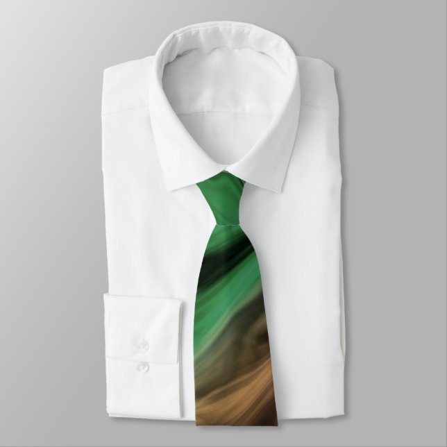 Abstract blurry spotted pattern in orange green tie (Tied)