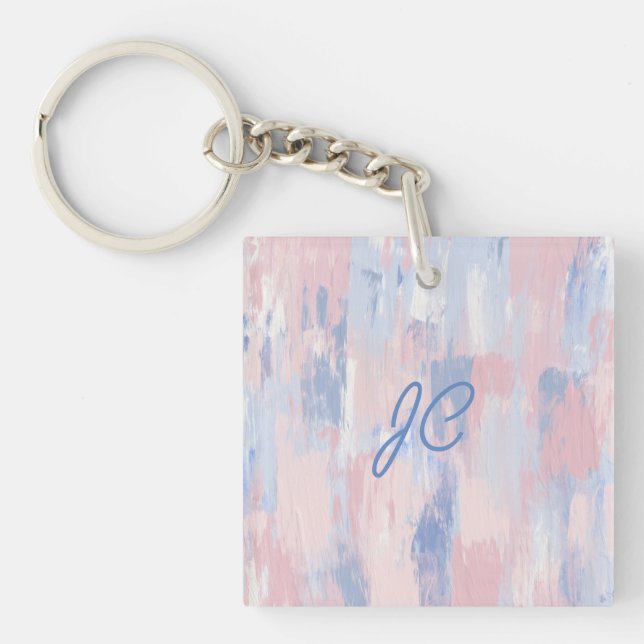Abstract Blush and Blue Paint Strokes Keychain (Front)