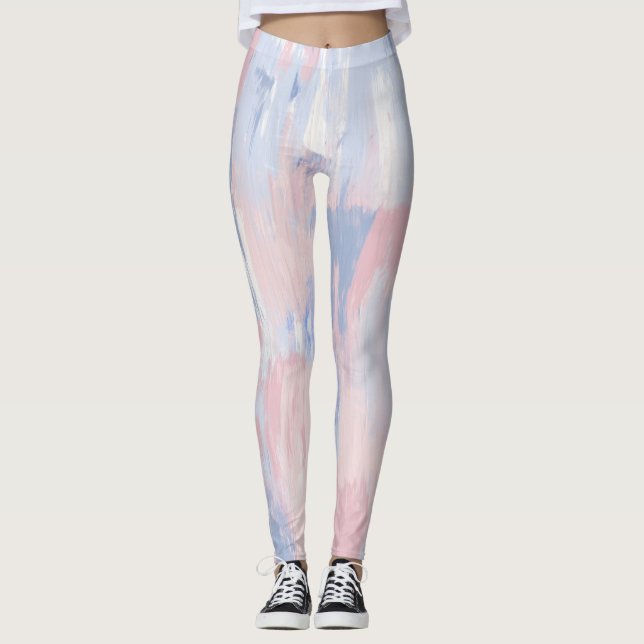 Abstract Blush and Blue Paint Strokes Leggings (Front)