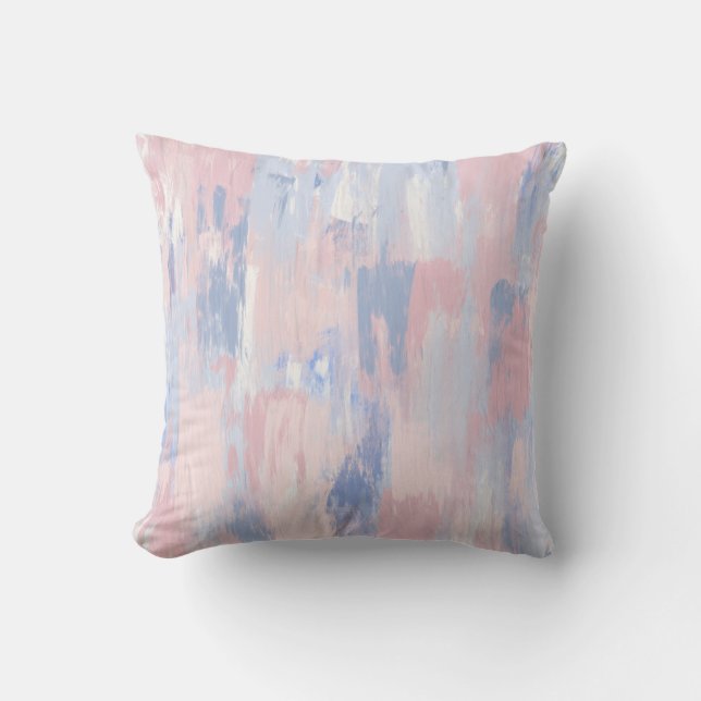 Abstract Blush and Blue Paint Strokes Throw Pillow (Front)