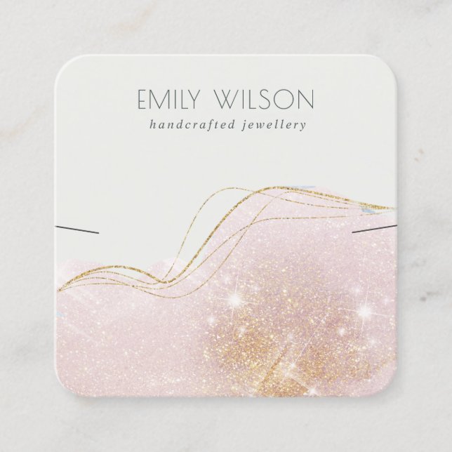 Abstract Blush Gold Glitter Shiny Earring Display Square Business Card (Front)