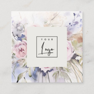 Abstract Blush Lilac Watercolor Rose Floral Logo Square Business Card