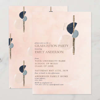Abstract Blush Pink & Blue Gold Flute Graduation Invitation