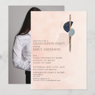 Abstract Blush Pink Gold Flute Photo Graduation Invitation