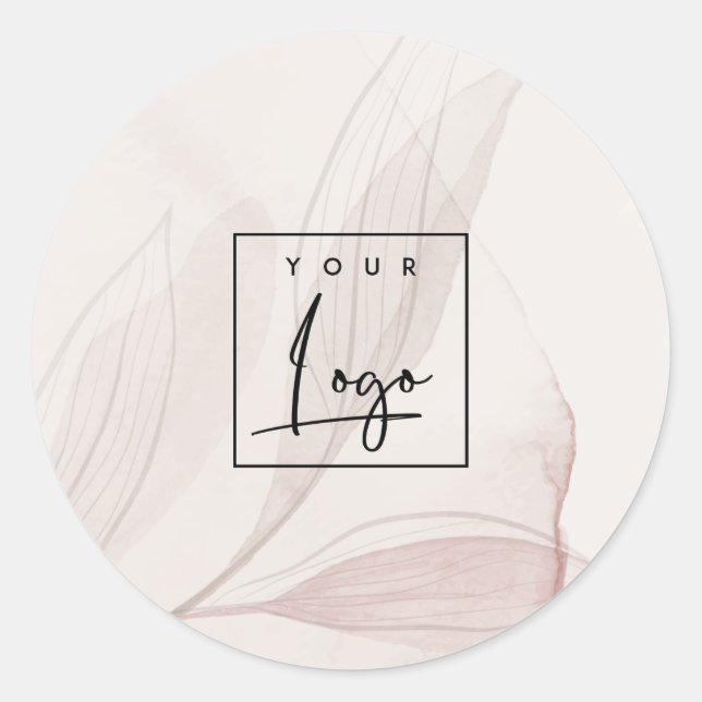 Abstract Blush Watercolor Foliage Business Logo Classic Round Sticker (Front)