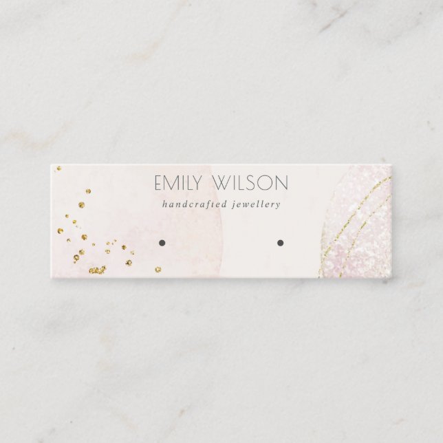 Abstract Blush Watercolor Shiny Earring Display Mini Business Card (Front)