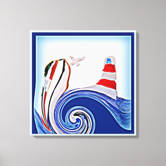 Abstract Boat on Stormy Seas Nautical Canvas Print (Front)