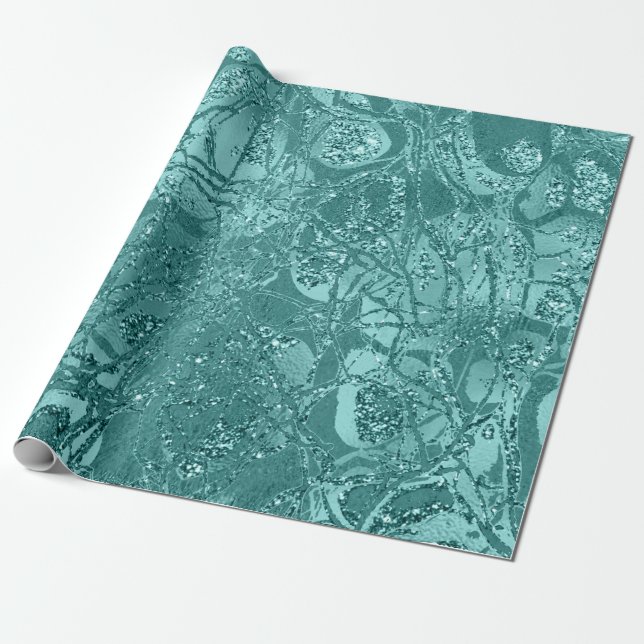 Abstract Body Nature Cells Gold Teal Glitter Spark Wrapping Paper (Unrolled)