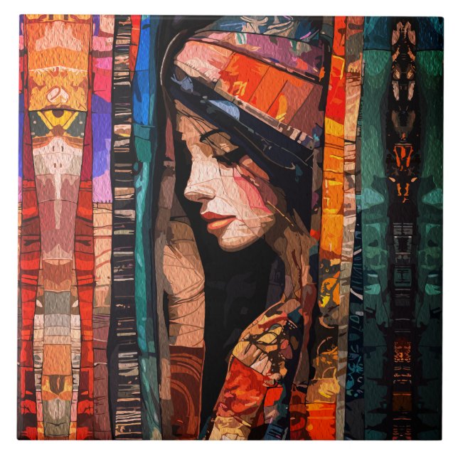 Abstract Bohemian Art with Ethereal Textures Tile (Front)