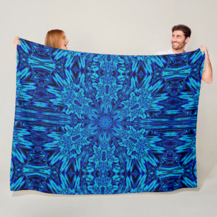 Abstract Bohemian Blue Daisy Floral Cozy  Fleece Blanket