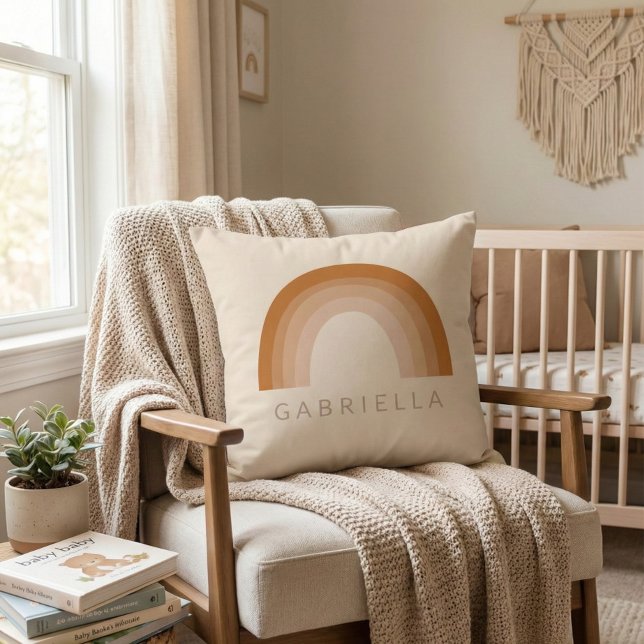 Abstract Boho 70s Rainbow Terracotta Personalized  Throw Pillow (Creator Uploaded)