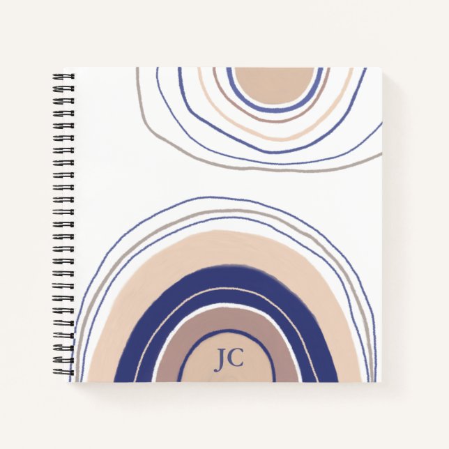 Abstract Boho Arches - Blue and Beige Notebook (Front)