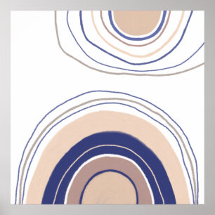 Abstract Boho Arches - Blue and Beige Poster