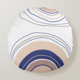 Abstract Boho Arches - Blue and Beige Round Pillow