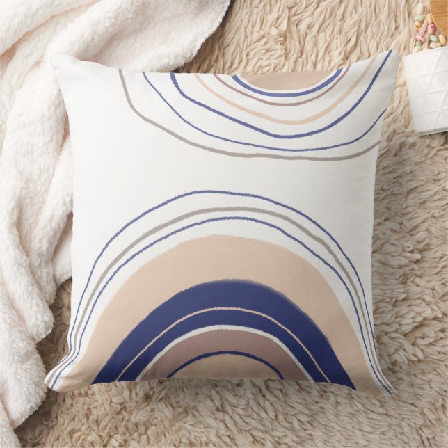 Abstract Boho Arches - Blue and Beige Throw Pillow (Blanket)
