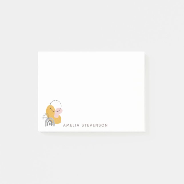 Abstract Boho Art in Yellow and Grey Personalized  Post-it Notes (Front)