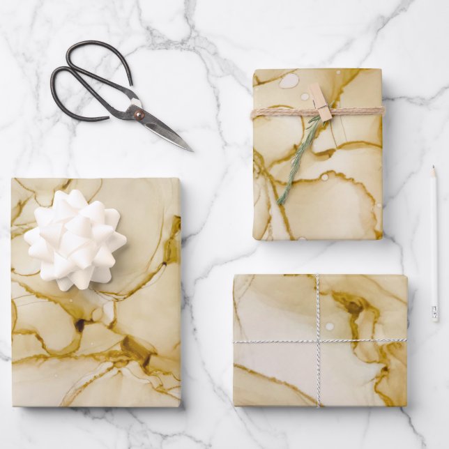 Abstract Boho Beige Brown Alcohol Ink Art  Wrapping Paper Sheet (Front)