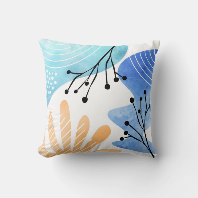 Abstract Boho Blob Shape Leaf Outline  Throw Pillow (Front)