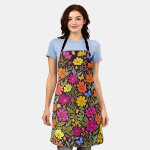 Abstract Boho Cosmos Floral Butterfly Apron