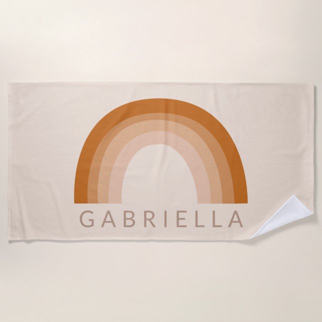 Abstract Boho Desert Rainbow Terracotta Name    Beach Towel (Front)