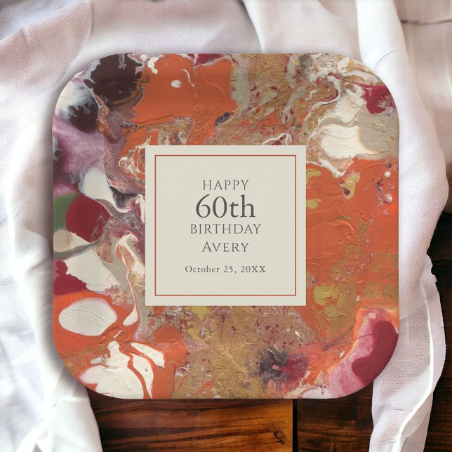 Abstract Boho Fall Colourful 60th Birthday Paper Plate (Creator Uploaded)