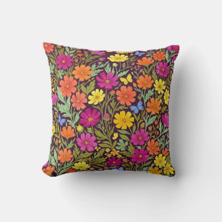 Abstract Boho Floral Butterflies Throw Pillow
