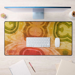 Abstract Boho Fun Rainbow Coloured Trendy Name Desk Mat