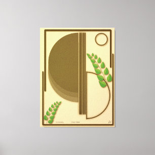 Abstract Boho Geometric Arch & Leaves Beige Textur Canvas Print