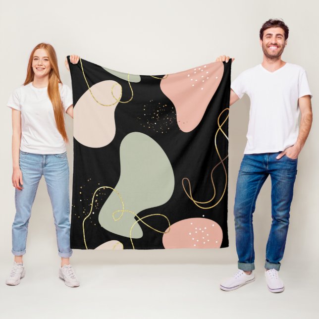 Abstract Boho Geometric Organic Shapes Pattern Fleece Blanket (In Situ)