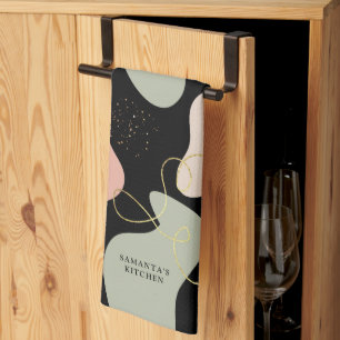 Abstract Boho Geometric Organic Shapes Pattern Kitchen Towel