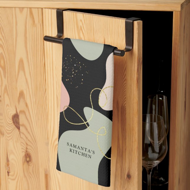 Abstract Boho Geometric Organic Shapes Pattern Kitchen Towel (Thirds Fold)