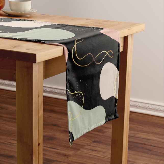 Abstract Boho Geometric Organic Shapes Pattern Short Table Runner (In Situ)