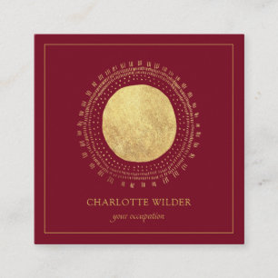 Abstract Boho Gold Foil Circle Square Red Business Card