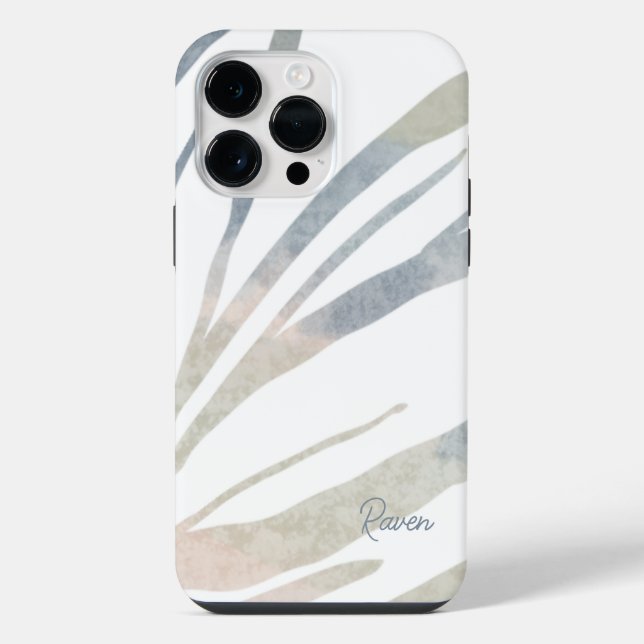 Abstract Boho Leaves with Name iPhone Case (Back)