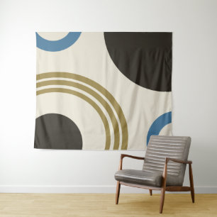 Abstract Boho Line Art Rings Gold Black Blue Tapestry