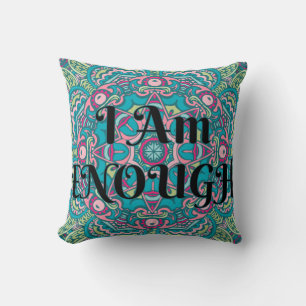 Abstract Boho Mandala I Am Enough Affirmation Throw Pillow