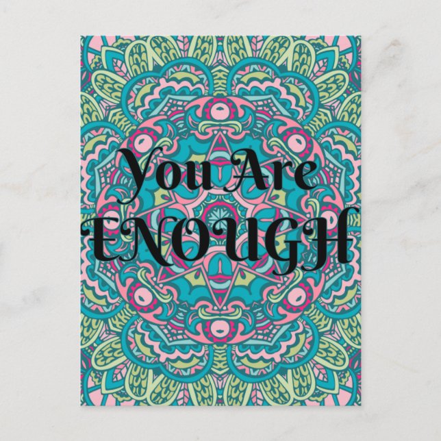 Abstract Boho Mandala You Are Enough Affirmation Postcard (Front)