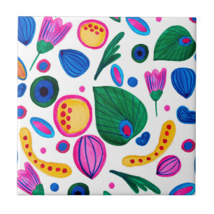 Abstract Boho Maximalist Botanical Garden Tile