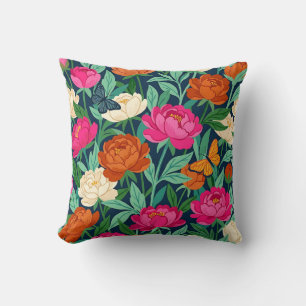 Abstract Boho Peonies Butterflies Throw Pillow