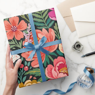 Abstract Boho Peonies Butterflies Wrapping Paper