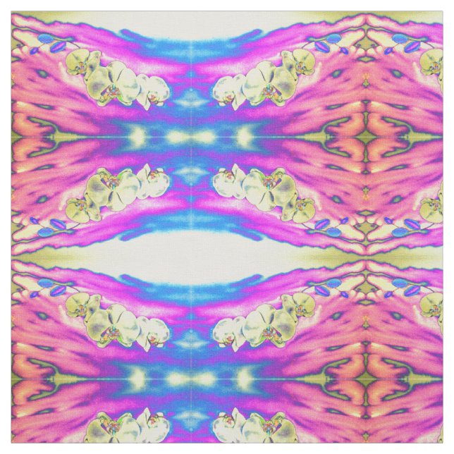 Abstract boho pink orange blue purple orchid art fabric (Swatch)