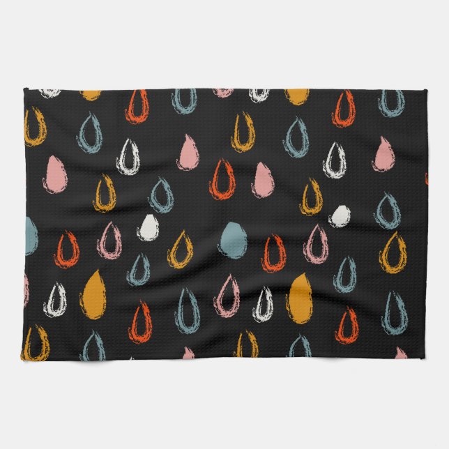 Abstract boho raindrops, tribal doodle. kitchen towel (Horizontal)
