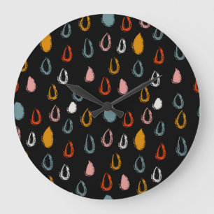 Abstract boho raindrops, tribal doodle. large clock