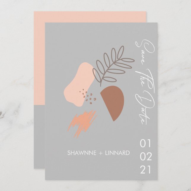 Abstract Boho Script Save the Date Photo Grey Mute Invitation (Front/Back)