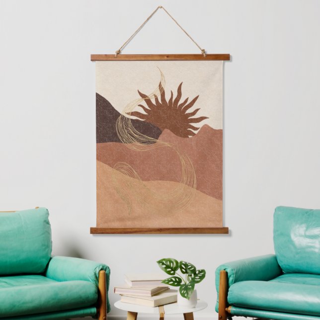 Abstract Boho Terracotta Bisque Sun Mountains Hanging Tapestry (Living Room)