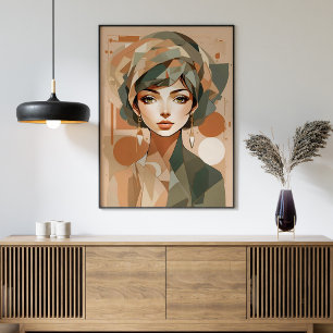 Abstract Boho Woman Portrait Geometric Wall Poster
