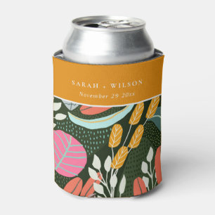 Abstract Bold Colourful Tropical Botanical Wedding Can Cooler